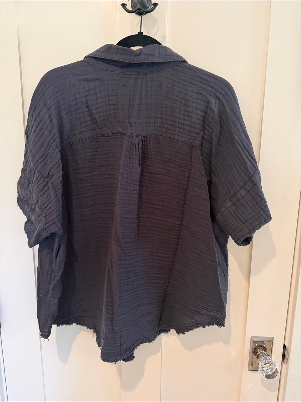 Michael Stars XL Double Gauze Cotton Button Front Shirt Gray Frayed Hem - Picture 4 of 5